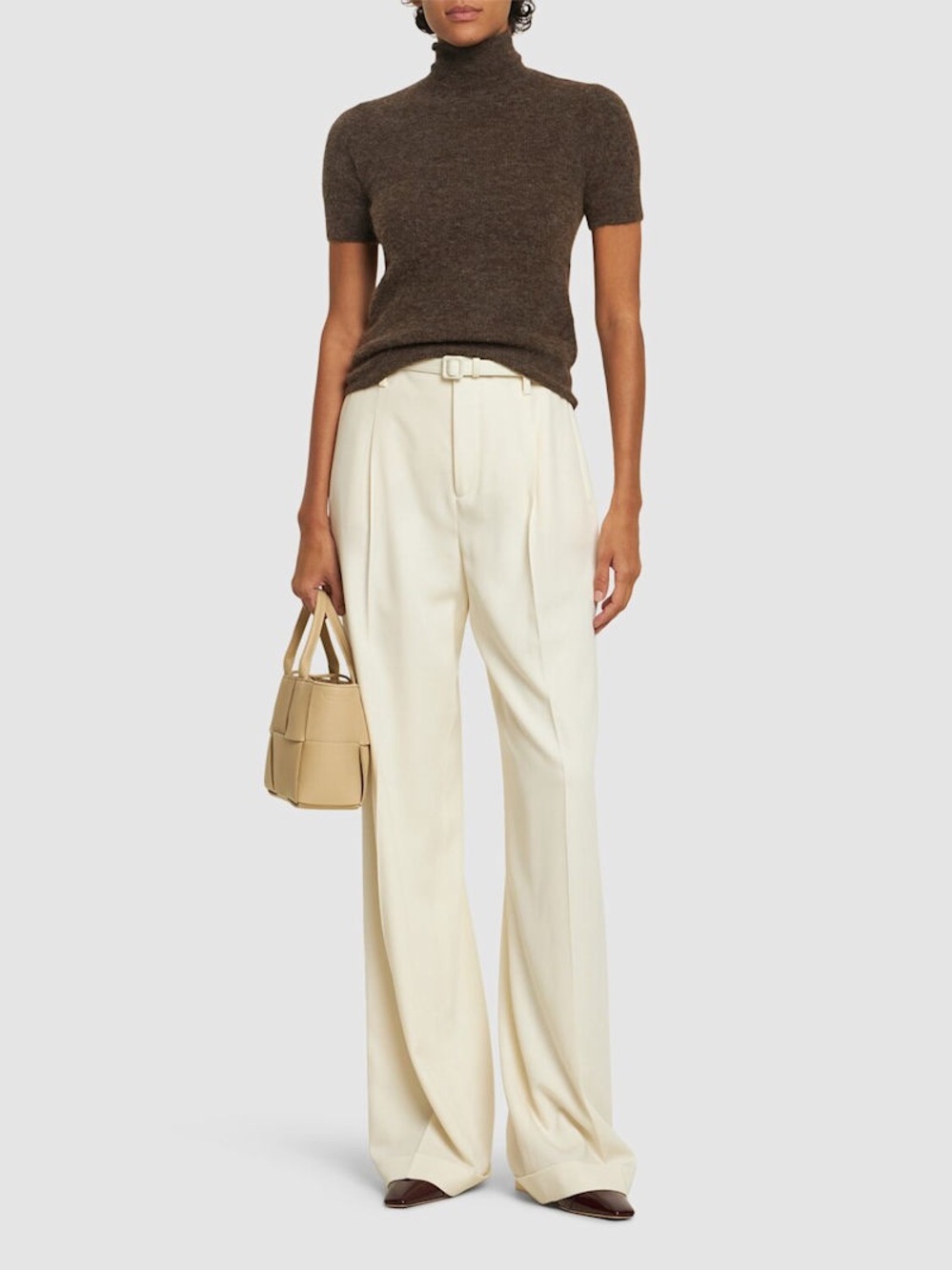 RALPH LAUREN COLLECTION WOOL BLEND TURTLENECK SWEATER IN TAUPE HEATHER